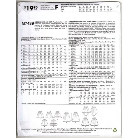 McCall's M7439 Misses 6 to 14 Tiered and Pleated Skirts Sewing Pattern New - Picture 2 of 2